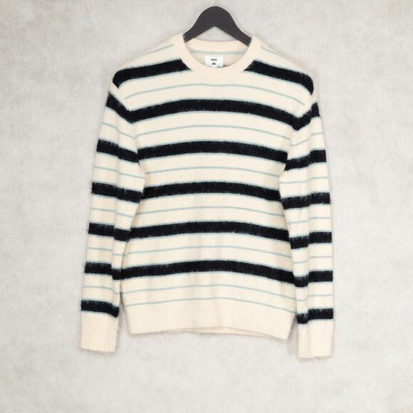 Mode of One Men Long-Sleeve Eyelash Stripe Sweater Dark Ecru Size M - Picture 1 of 6